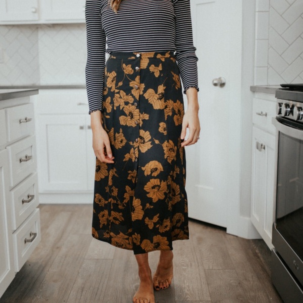 Floral Button Up Midi Skirt